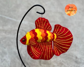 Felt Betta Fish Sewing Pattern PDF Water Creatures Fish Baby Mobile Christmas Ornament
