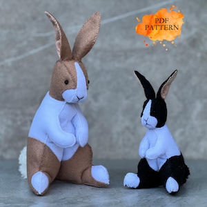 Coniglietto di feltro * Grande e piccolo * Modello di cucito digitale PDF Piccoli animali da fattoria Animali di peluche