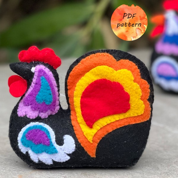 Felt Easter Rooster Polish Folk Art Sewing Pattern Toy Ornament Gift