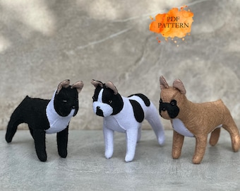 Felt French Bulldog *2 sizes* 3 colours* Digital Sewing Pattern PDF * Felt Stuffed Dogs