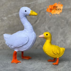 Felt White Goose and Yellow Gosling Sewing Pattern PDF Small Farm Animals Stuffed Birds
