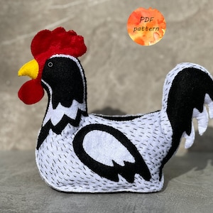 Felt Sitting Rooster Egg Cosy Sewing Pattern PDF Folk Art Ornament Gift
