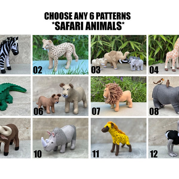 Special * Bundle * Choose any 6 Patterns * Felt  Sewing Digital Patterns PDF Safari  Animals