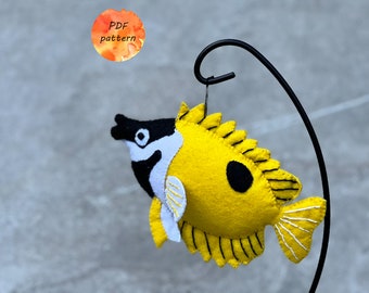 Motif de couture PDF poisson renard à taches noires en feutre, décoration de Noël mobile pour bébé, créatures aquatiques, poisson