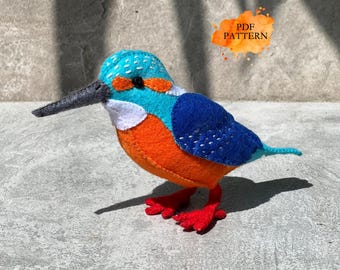 Felt Kingfisher *3 sizes* Bird * Digital Sewing Pattern PDF * Felt Stuffed Birds