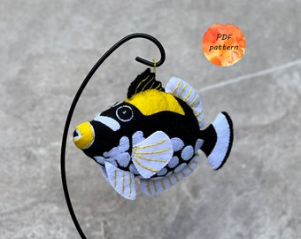 Feutre Clown Baliste Patron de couture PDF Créatures aquatiques Poisson Bébé Mobile Ornement festif