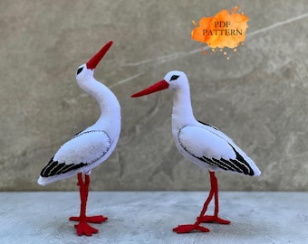 Felt Stork * 2 Positions * Digital Sewing Pattern PDF * Felt Stuffed Birds