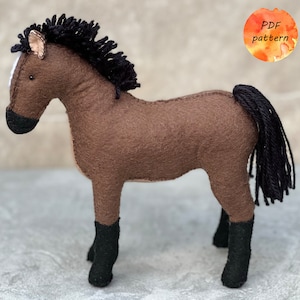 Felt Brown Horse with Black Legs Digital Sewing Pattern PDF Farm Animals