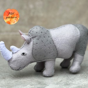 Feutre rhinocéros rhinocéros 2 patrons de couture bundle grand et petit rhinocéros PDF peluche Safari animaux jouet ornement cadeau image 1