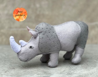 Felt Rhino Rhinoceros *2 Sewing Patterns* bundle large and small rhino* PDF  Stuffed Safari Animals Toy Ornament Gift