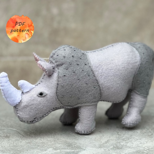 Feutre rhinocéros rhinocéros * 2 patrons de couture * bundle grand et petit rhinocéros * PDF peluche Safari animaux jouet ornement cadeau