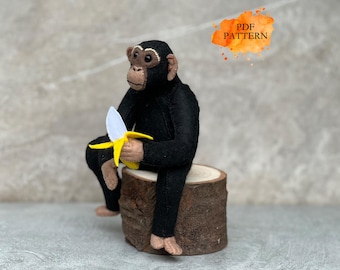 Felt Chimpanzee Chimp Ape Sewing Pattern PDF Jungle Stuffed Animals