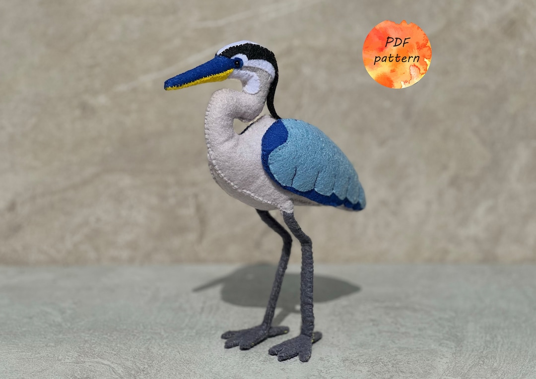 Felt Blue Heron Crane Bird Sewing Pattern PDF Birds Stuffed - Main Image