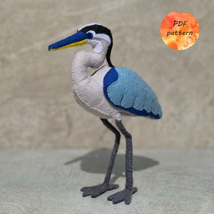 Felt Blue Heron Crane Bird Sewing Pattern PDF Birds Stuffed Animals Toy Ornament Gift