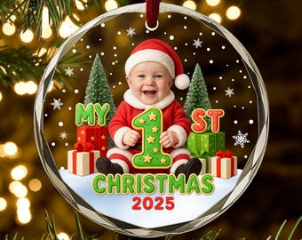 Custom Face, Custom Photo Baby’s First Christmas Ornament 2025, Ornament for Newborn, Cute Santa Baby Holiday Keepsake Gift AR144