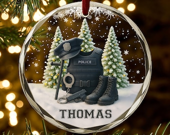 Custom Name Police Ornament | Personalized Christmas Ornament | Law Enforcement Holiday Gift for Officer AR124