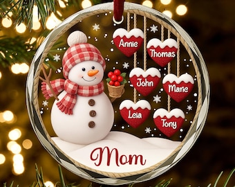 Personalized Mom Christmas Ornament 2025, Custom Family Snowman Ornament with Kids’ Names, Unique Holiday Gift for Mom, Christmas Gift AR140