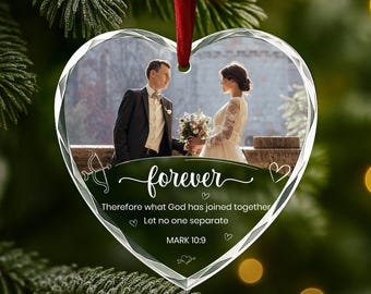 Adorno de boda con foto personalizada / Recuerdo de aniversario de cristal grabado / Regalo de Dios nos ha unido / Regalo de boda religioso AR11