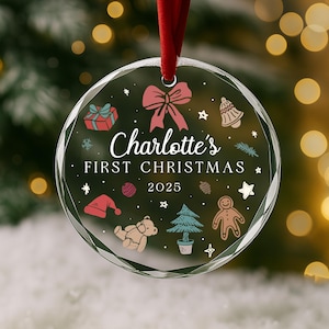 Gepersonaliseerde eerste kerstbal voor baby&#39;s | Aangepaste naam en jaaraandenken | Kristallen ornament met geschenkdoos | Trending kerstcadeau AR28