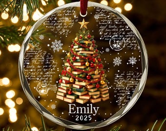 Custom Book Lover Christmas Ornament 2025, Personalized Book Stack Tree Ornament, Gift for Readers, Teachers, Bookworm Holiday Decor AH137