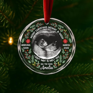 Decorazione natalizia personalizzata per ecografia / Annuncio di gravidanza / Decorazione per ecografia / Regalo per baby shower per futuri genitori AR36