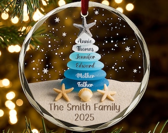 Custom Family Beach Ornament – Personalized Seashell Christmas Ornament with Names, Coastal Holiday Decor, 2025 Family Keepsake Gift AR131