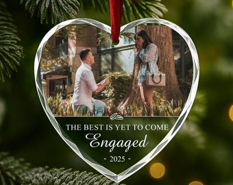 Personalized Engaged Photo Ornament | Custom Engagement Keepsake with Picture and Year | Gift for Engaged Couple, Bride-to-Be, or Fiancé AR5