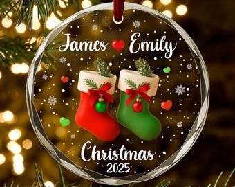 Couples Christmas Ornament 2025 – Personalized Stocking Ornament with Names, Custom Holiday Gift for Him & Her, Romantic Xmas Keepsake AR134