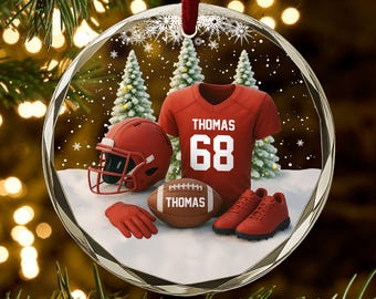 Custom Football Player Ornament, Personalized Christmas Ornament with Name & Number, Sports Gift for Football Fan, Team or Athlete AR126