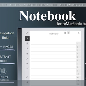 reMarkable 2 Hyperlinked Notebook, PDF Hyperlinked Journal, Digital e-ink Tablet Template, Flashcards, Digital Notebook for Easy Study