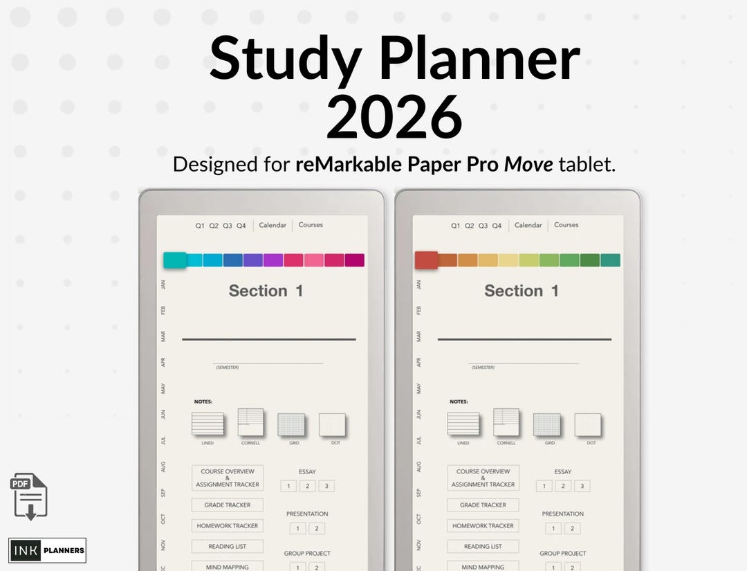 2026 Digital Study Planner for Remarkable Paper Pro Move (PDF Download ...