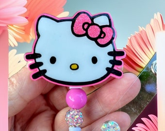 Kitty Badge Reel: Glitter Cat ID Holder, Nurse/Teacher Gift
