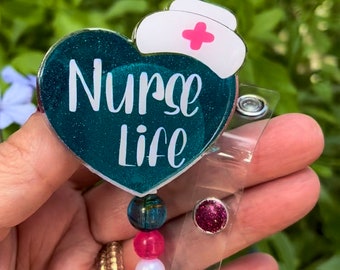 Nurse Life Heart Badge Reel: Acrylic Medical ID Holder