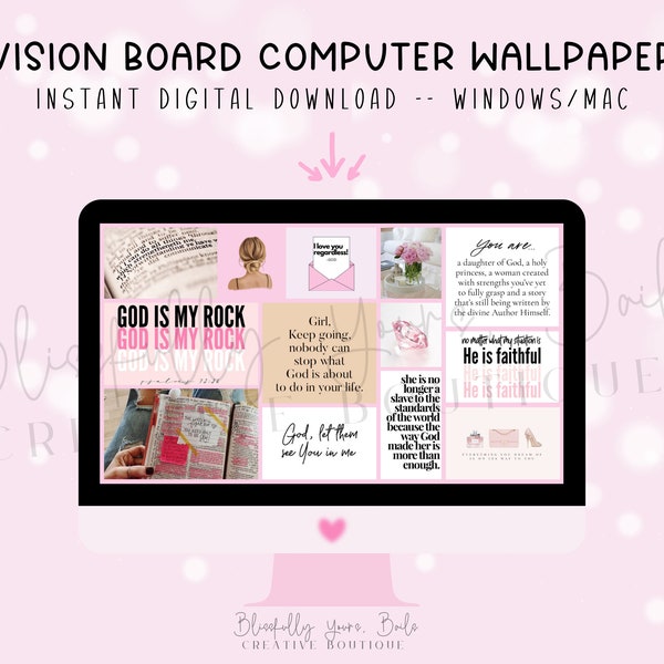 Christian Girl Vision Board Computer Wallpaper/Background, Christian Vision Board, Christian Girl Wallpaper, Faith Girly, Pink Wallpaper