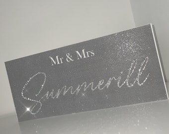 Mr & Mrs crystal plaque - wedding gift decor top table personalsied wedding sign white classic fairy tale  glamorous glitzy bling sparkly