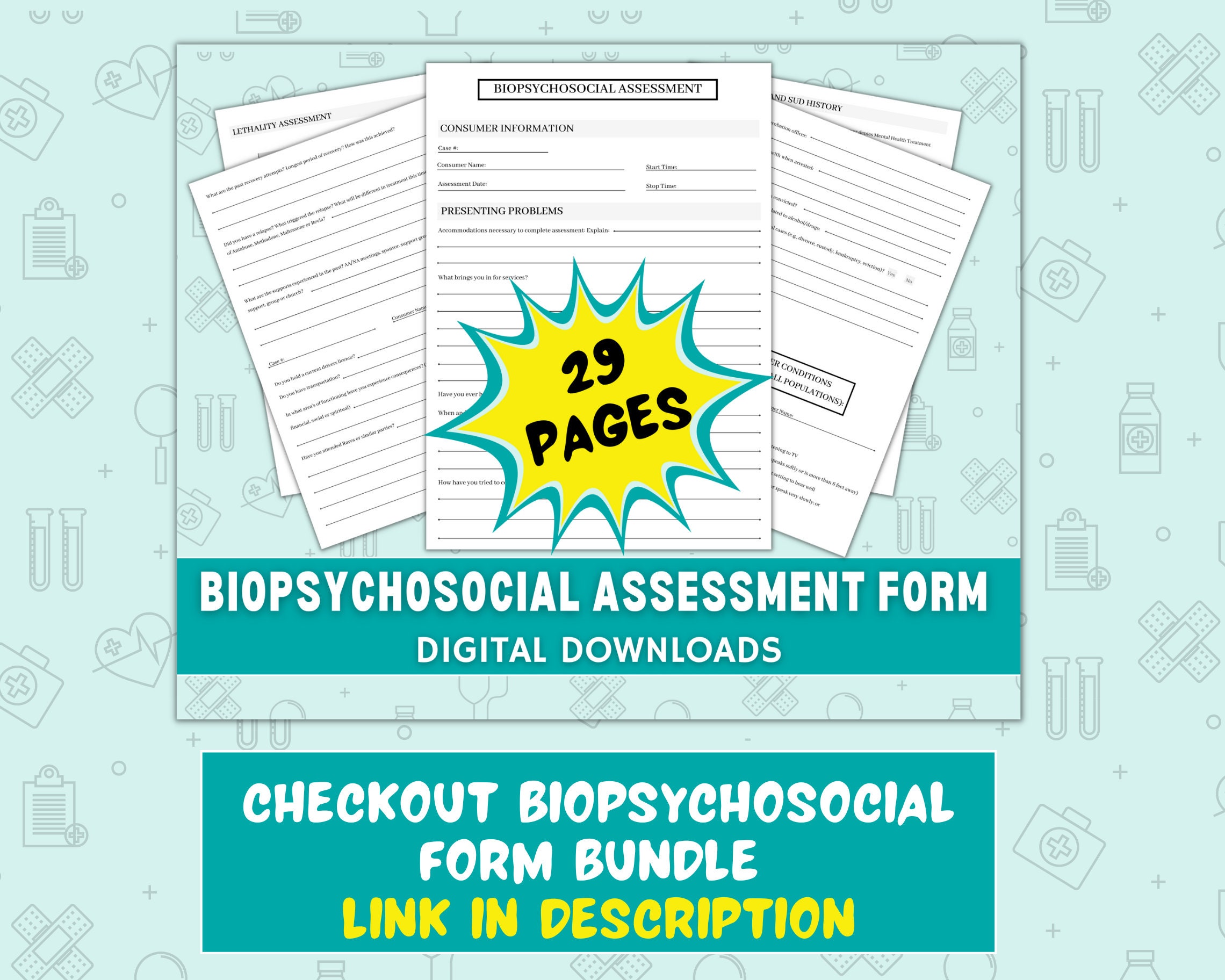 Biopsychosocial Assessment Form 07 Pages Biopsychosocial Etsy