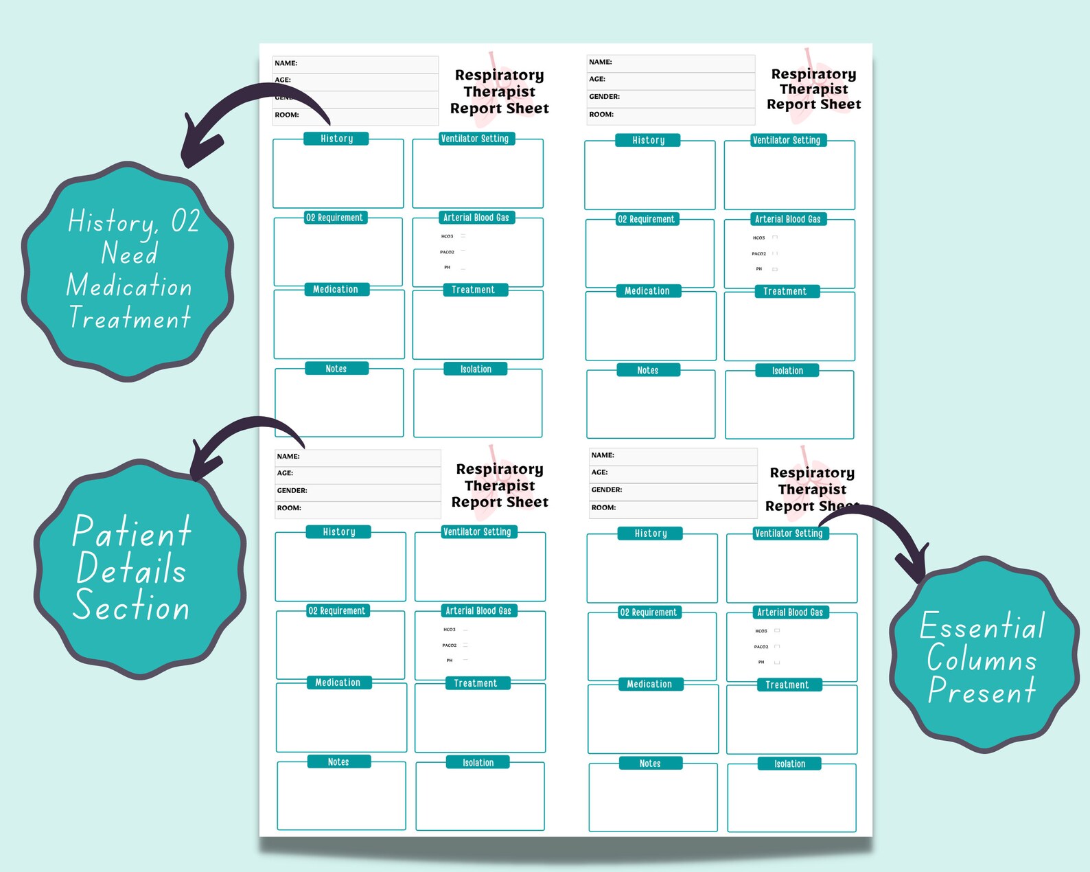 Respiratory Therapy Report Sheet Respiratory Therapist Etsy