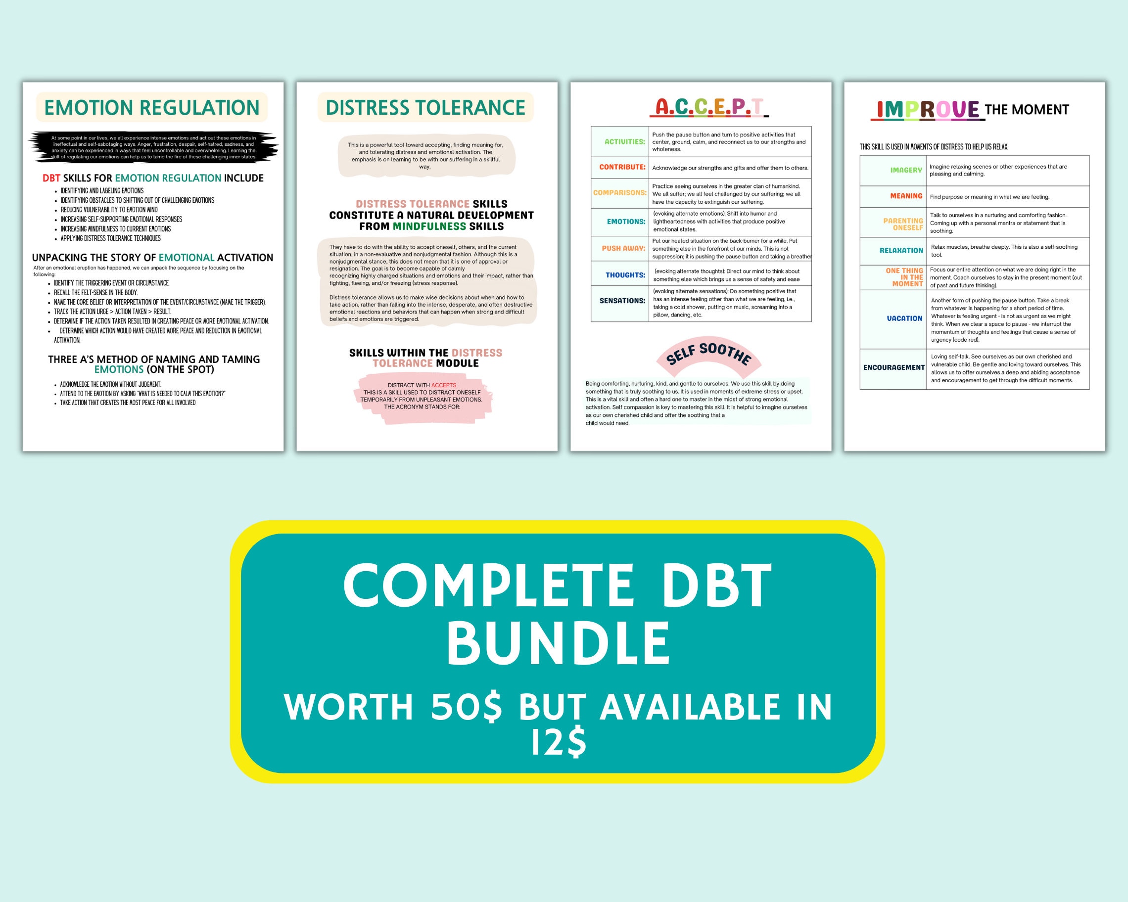Dbt coping skills therapy worksheet dbt bundle coping etsy uk