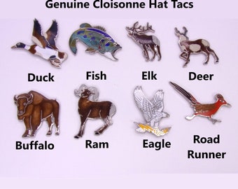 Cloisonne Animal Hat Tacks,Cloisonne Duck Fish Buffalo Ram Eagle Ram Deer Roadrunner Hat Tacks,Wild Animal Hat Tacks,1970s New Old Stock