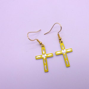Diamond Cut Cross Earrings,New Old Stock 1970s Diamond Cut Cross Earrings Gold Finish