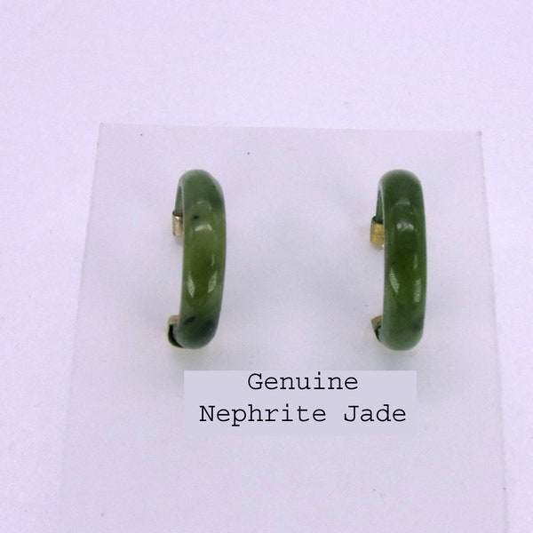 Genuine Jade Hoop Earrings,New Old Stock 1970s Genuine Nephrite Jade Hoop  Earrings,