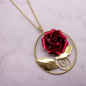 American Beauty Rose Necklace, Vintage American Beauty Rose Necklace, Vintage 1970s American Beauty Rose Necklace New Old Stock