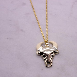 Bull Necklace Pendant Gold & Ivory, Men&#39;s Bull Necklace Pendant, New Old Stock Bull Necklace