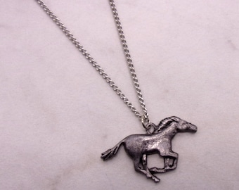 Pewter Horse Necklace Pendant, Galloping Horse Necklace, Vintage Pewter Horse Necklace 1970s, New Old Stock Necklace