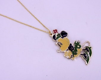 Minnie Mouse Necklace,1970s Minnie Mouse Necklace,Disney Character Necklace,Green Black Dress Minnie Mouse