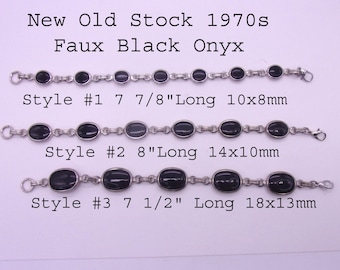 Pulsera de ónix negro sintético, pulsera con engaste en tres estilos, nueva, años 70