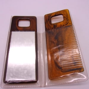 Faux Tortoise Shell Comb & Mirror Set,New Old Stock 1970s Comb Mirror Set,Travel Set Comb Mirror Set