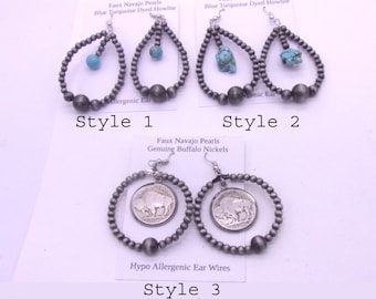 Pendientes de perla navajo de imitación, nuevos estilos de pendientes de perla navajo de imitación