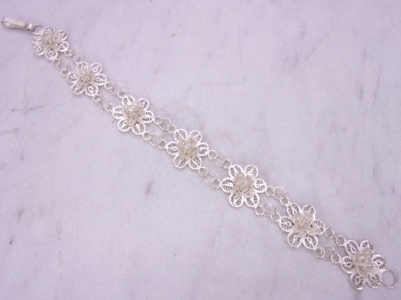 Vintage Silver Filigree Flower Bracelet,Sterling … - image 2