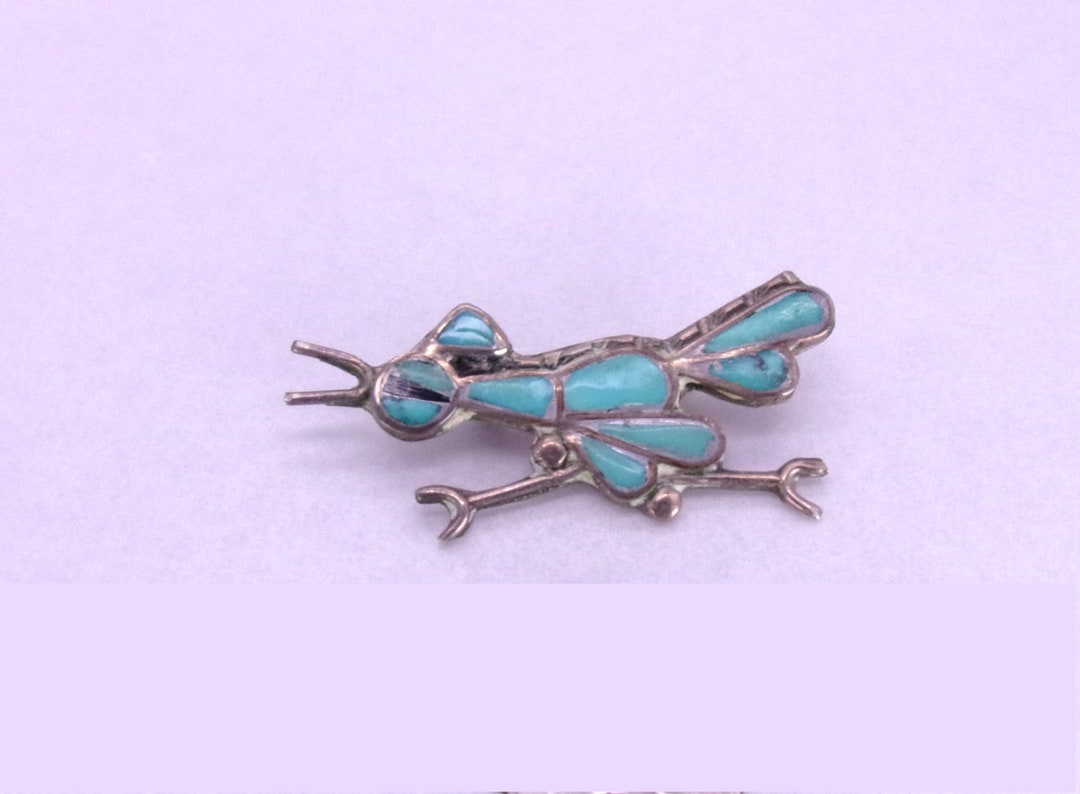 Zuni Sterling Silver Turquoise Roadrunner Pin,native American Silver